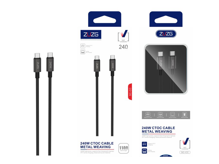 240W Fast Charging All-Metal Charging & Data Cable with Laptop Compatible, Braided