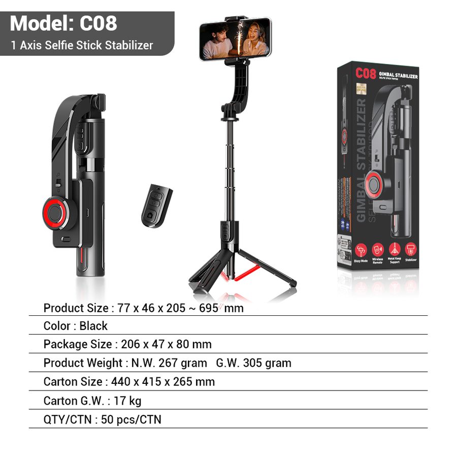 C08 Single-Axis All-Metal Gimbal Stabilizer with Anti-Shake, Aluminium Alloy view 2