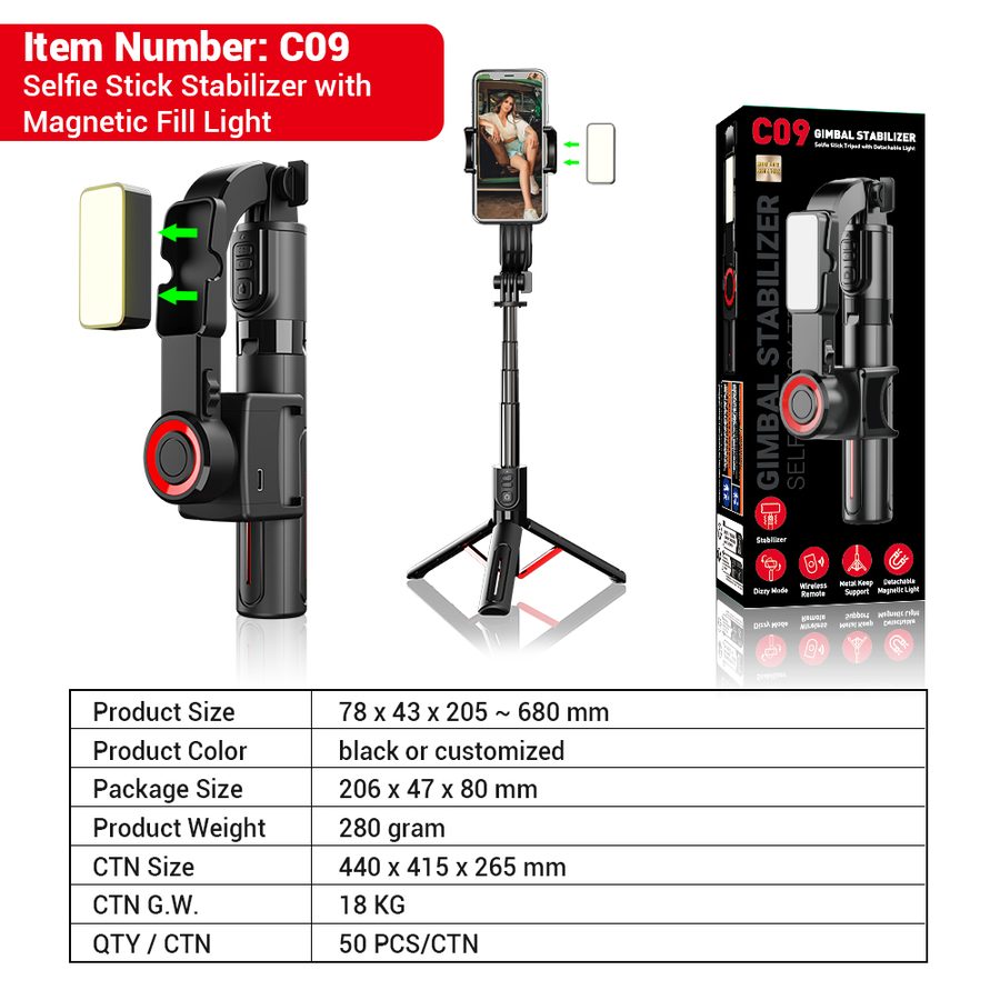 C09 Single-Axis All-Metal Gimbal Stabilizer with Anti-Shake, Aluminium Alloy