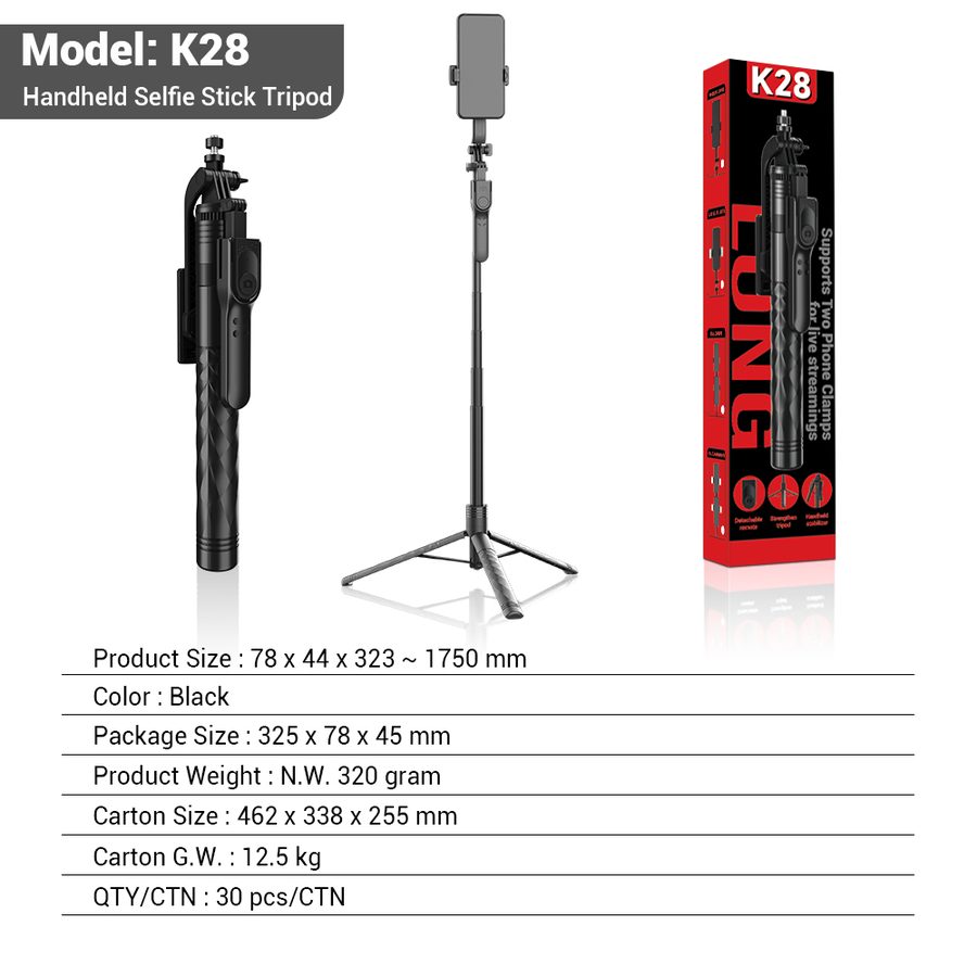 K31 All-Metal Tripod Selfie Stick with Balanced Stable Shooting view 5
