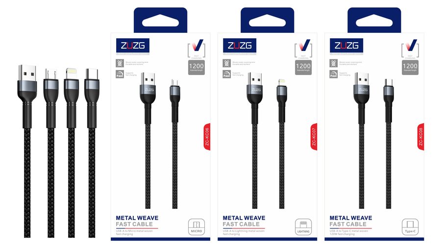 KC08-TYPE 120W Fast Charging All-Metal Charging & Data Cable with Braided