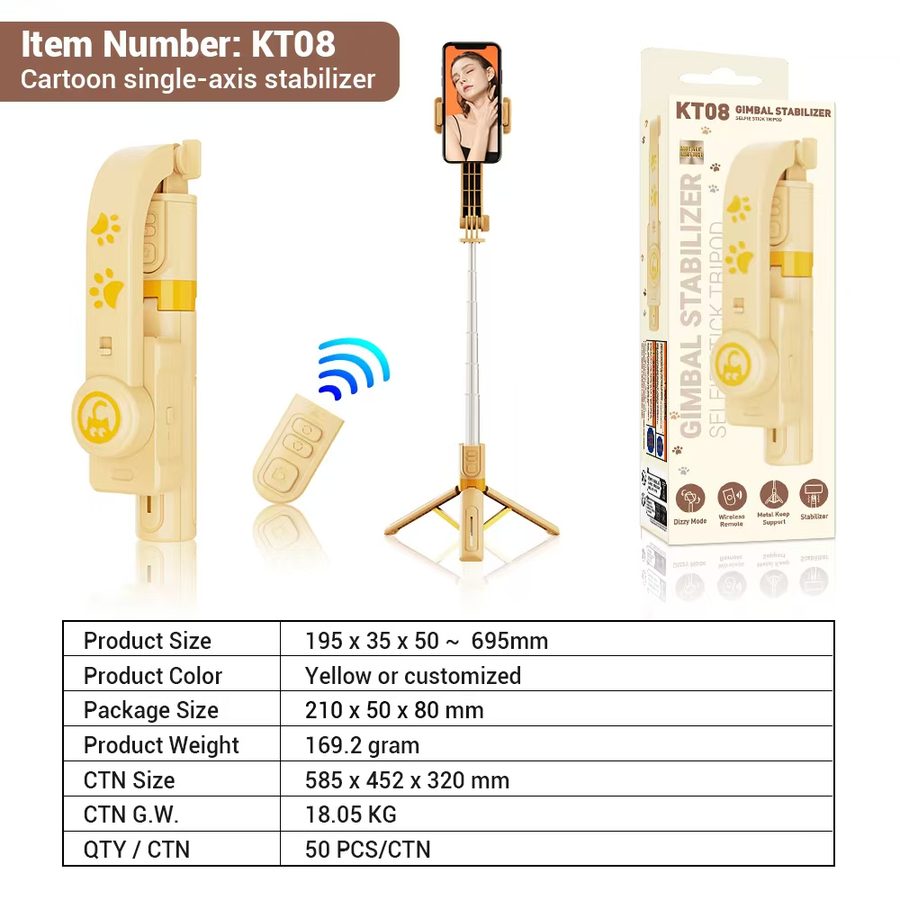 KT08 Single-Axis All-Metal Gimbal Stabilizer with Anti-Shake, Aluminium Alloy