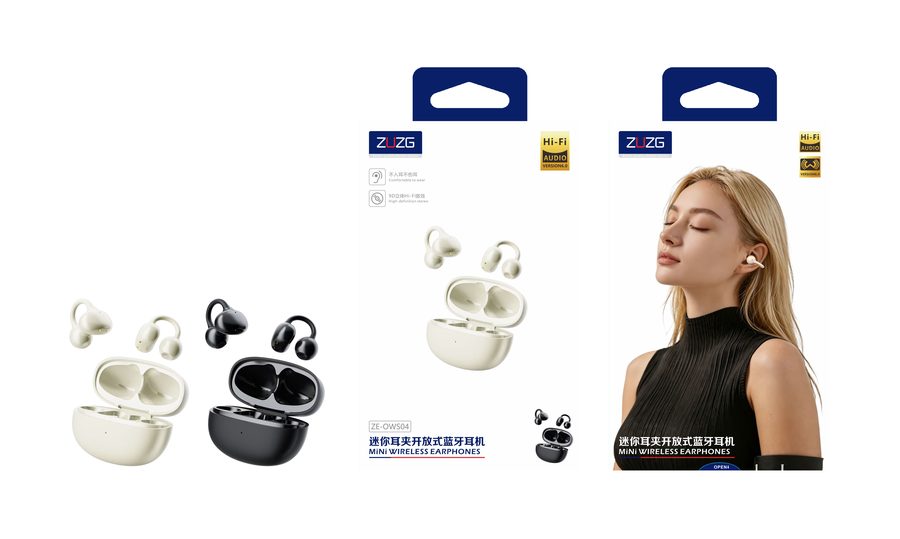 OWS04 Compact Open-Ear Wireless Audio with Bluetooth, Clip-On, Earphone