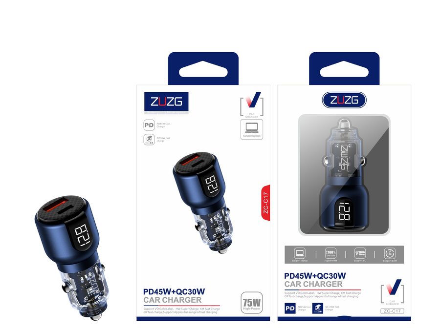 ZC-C17 Digital Display Fast Charging Car Charger with Car Charging