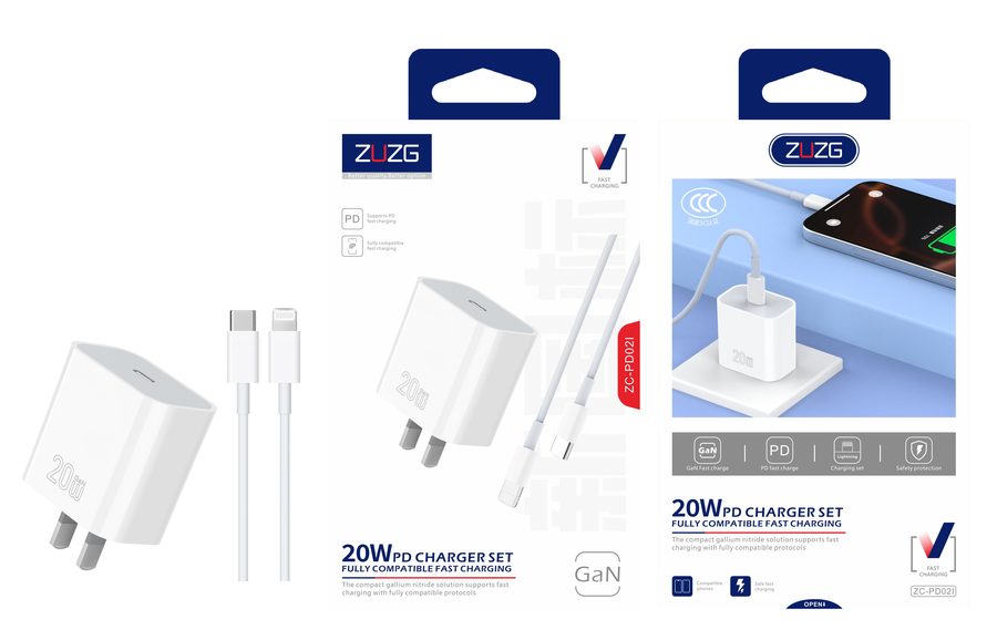 ZC-PD02I Fast Charging Wall Charger with Cable, Set