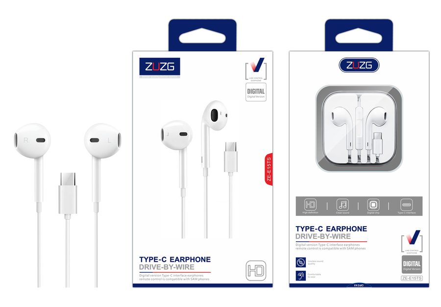 ZE-E15TS Wired Earphone & Audio Adapter with In-Line Control, Digital Signal, Cable