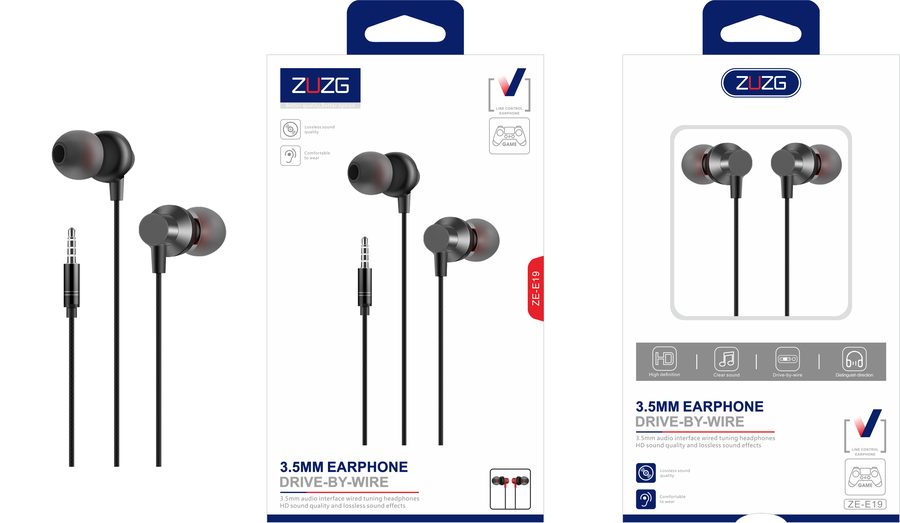 ZE-E19 Gaming All-Metal Wired Earphone & Audio Adapter with In-Line Control, Cable