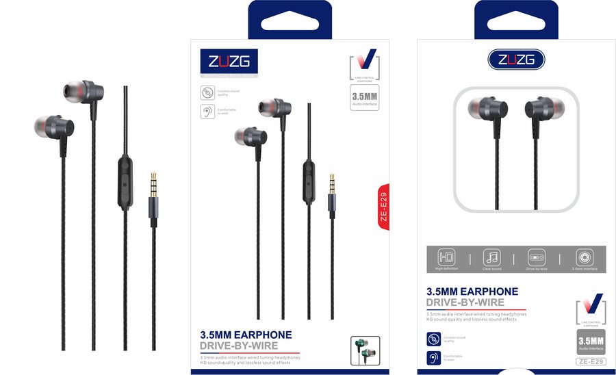 ZE-E29 In-Ear All-Metal Wired Earphone & Audio Adapter with In-Line Control, Cable