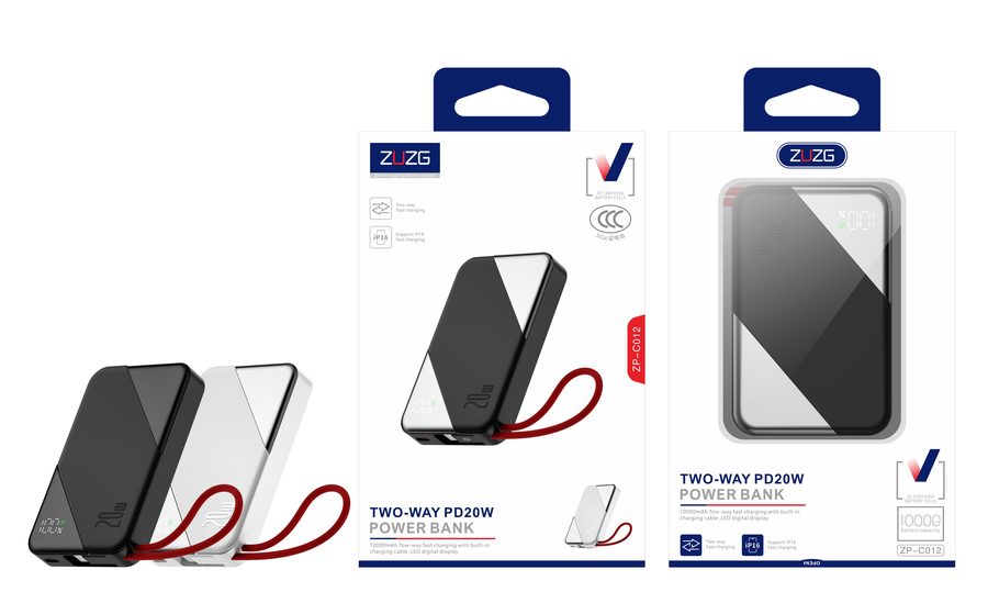 ZP-C012 10000 mAh Digital Display Power Bank with Built-in Cable