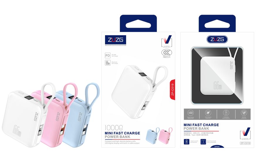 ZP-C019 10000 mAh Compact Cube Design Power Bank with Fast Charging