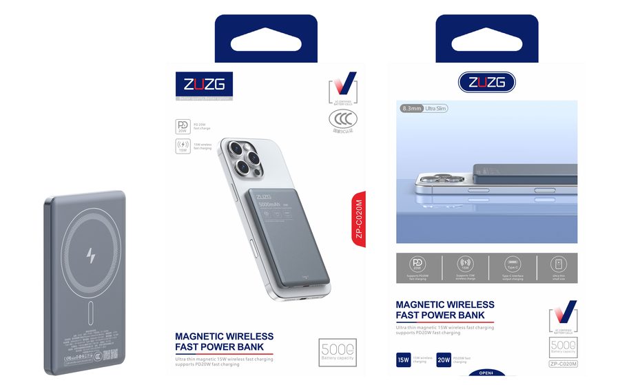 ZP-C020M 5000 mAh Magnetic Ultra-Slim Power Bank with Fast Charging