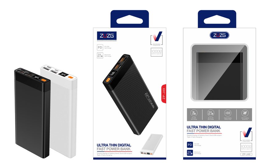 ZP-J49 10000 mAh Digital Display Ultra-Slim Power Bank with Fast Charging