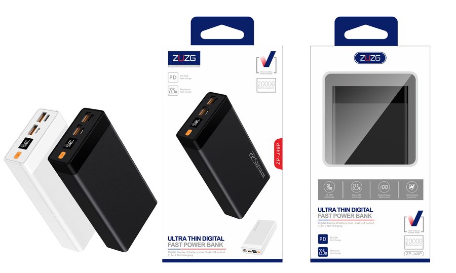 ZP-J49P 20000 mAh Digital Display Ultra-Slim Power Bank with Fast Charging